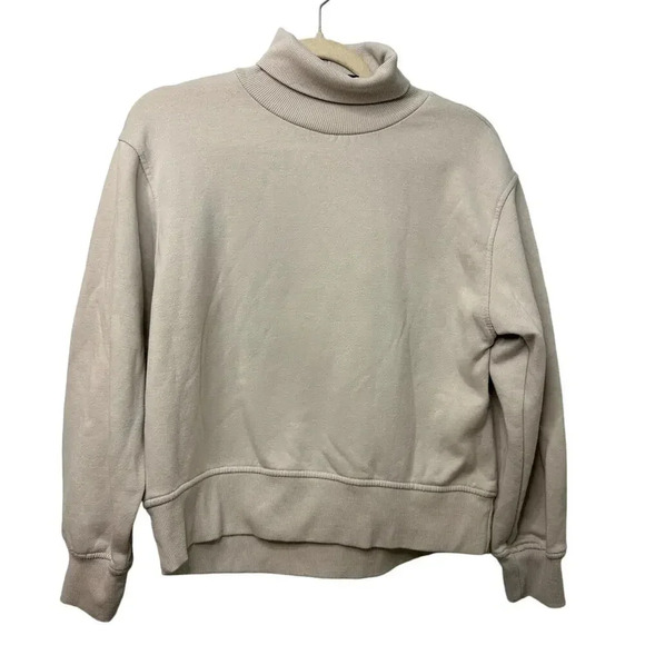 Zara Turtleneck Cropped Sweatshirt Pullover Size Small Cream Trendy Fall Neutral - Picture 1 of 5